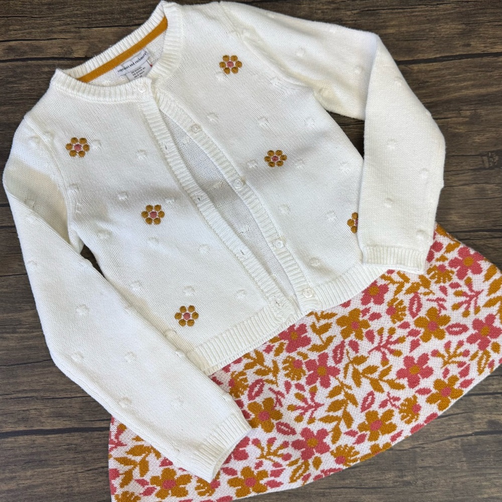 Cupcakes and Cashmere Floral White Cardigan and Skirt Set, size 5/6